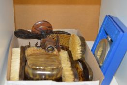 Dressing table items, hip flask etc.