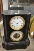 A good Victorian slate mantle clock with barometer.