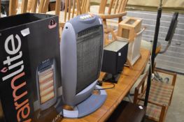 A heater, a modern lamp and other items.