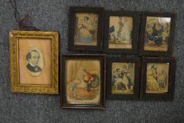 Miniature coloured engravings.