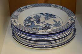 Blue and white dishes and plates.