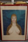 A portrait bust of a female nude, limited edition colour print, pencil signed.