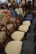 Three pairs of Victorian dining chairs.