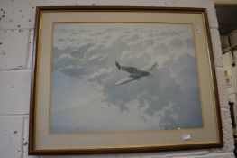 A collection of eight colour prints depicting Spitfire and other aeroplanes, many signed by the