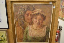A study of a man and woman, oil on board, signed Dorothy Welby.