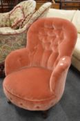 A Victorian button upholstered bedroom or nursing chair.