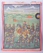 A VERY LARGE INDIAN PAINTING OF A PROCESSION, with a gentleman on horseback in a landscape scene