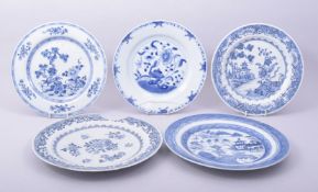FIVE CHINESE BLUE AND WHITE PORCELAIN DISHES, (af), (5).