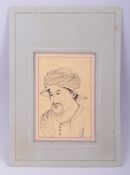 AN INDIAN INKWORK PORTRAIT of an Oriental figure, unframed, 29.5cm x 21cm.