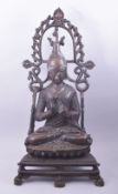 A LARGE AND IMPRESSIVE BRONZE SEATED BUDDHA, 82cm high.