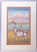 A GOOD INDIAN MINIATURE PAINTING ON PAPER of a figure on horseback in a landscape setting with