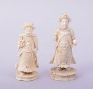 TWO CARVED IVORY FIGURES, 9.5cm and 8cm (2).