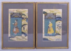 TWO GOOD 18TH/19TH CENTURY INDIAN MUGHAL MINIATURE PAINTINGS, each depicting a prince bearing