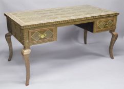 AN ISLAMIC MICRO MOSAIC, GILT AND BONE VENEERED DESK, the top with intricate geometric pattern and