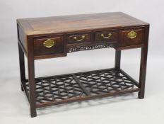 A GOOD CHINESE HARDWOOD SIDE TABLE, possibly huanghuali, the front with four drawers