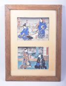 TWO JAPANESE WOODBLOCK PRINTS ON PAPER, together in one frame and glazed, each image 11.5 x 15.5cm.