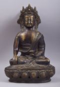 A GOOD LARGE 19TH CENTURY BRONZE BUDDHA, 37cm high.