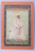 AN INDIAN MINIATURE PAINTING ON PAPER of a full length portrait of a dignitary, with gold splash