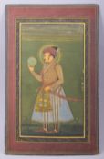 AN INDIAN MINIATURE FULL LENGTH PORTRAIT ON PAPER, depicting a dignitary, unframed, 31cm x 19.5cm.