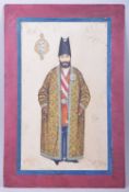 AN ISLAMIC FULL LENGTH PORTRAIT PAINTING ON PAPER, the painting of a gentleman or dignitary in