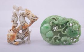 TWO CHINESE JADE / JADEITE CARVINGS.