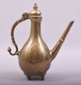 AN 18TH CENTURY MUGHAL BRONZE EWER, with chased decoration, 26cm high.