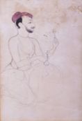 A 18TH/19TH CENTURY INDIAN DRAWING ON PAPER, depicting a Sikh man, framed and glazed, image 12cm x