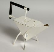 A CHRISTOPHER DRESSER DESIGN SILVER-PLATED GEOMETRIC TEA POT.