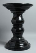 A GOOD BLACK MARBLE CIRCULAR PEDESTAL with a circular top, turned column on a circular base. 20ins