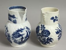 A CAUGHLEY CABBAGE LEAF MOULDED JUG printed with five watery landscapes and a Worcester cabbage leaf