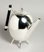 A CHRISTOPHER DRESSER DESIGN SILVER-PLATED OVOID TEA POT.