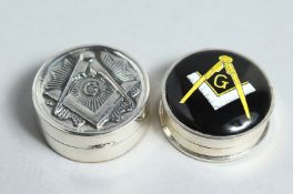 TWO SILVER MASONIC PILL BOXES.