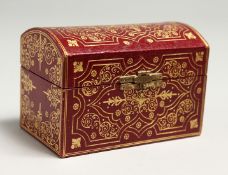 A SMALL MOROCCAN LEATHER TOOLED DOME TOP CASKET. 3.75ins