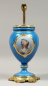 A GOOD 19TH CENTURY, POSSIBLY SEVRES, PAINTED LAMP with ormolu mounts and painted with a portrait of