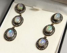 A PAIR OF OPAL AND ROSE DIAMOND DROP EARRINGS