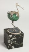 A GOOD CONTINENTAL .800 SILVER AND AGATE EMU on a marble plinth. 5ins high.