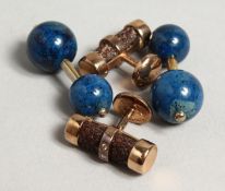 TWO PAIRS OF LAPIS CUFF LINKS.