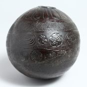 A CARVED COCONUT BUG BEAR FLASK 5ins.