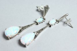 A PAIR OF SILVER AND GILSON OPAL DROP EARRINGS.