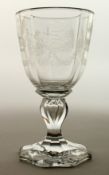 A SUPERB WHEEL ENGRAVED GOBLET I H S. Inscribed `C' and with garlands. 6.25ins high.