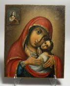 A GOOD RUSSIAN ICON, Madonna and child. 15.5ins x 12.5ins.