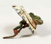 A VIENNA PAINTED BRONZE BOTTLE TOP decorated with a frog.