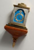 A VERY GOOD TWAITES REED MINIATURE BRACKET CLOCK AND BRACKET with silvered dial and blue background,