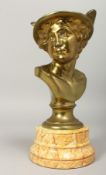 A GOOD BRONZE BUST OF MERCURY. 9ins high, on a faux marble plinth.