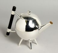 A CHRISTOPHER DRESSER DESIGN SILVER-PLATED SPHERICAL TEA POT.