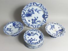 A CREIL MONTEREAU CHINESE DESIGN BLUE AND WHITE SERVICE, a pair of comports, large dish and ten