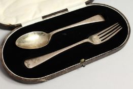 A CASED CHRISTENING FORK AND SPOON. Sheffield 1961.