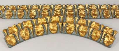 SIX MATCHING OAK SEGMENTS with gilt leaves. 55ins long (2) 33ins long (1) and 15ins long (2)