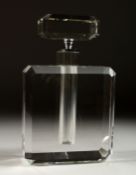 A LARGE RECTANGULAR GLASS SCENT BOTTLE AND STOPPER.