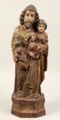 AN 18TH CENTURY ITALIAN CARVED AND GILDED FIGURE OF JOSEPH AND JESUS. 24ins high.